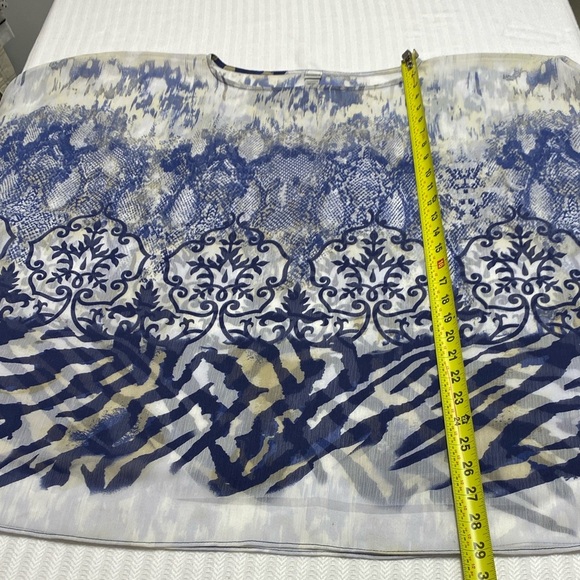 Chico's Blouse Tunic Flowy Boho Hippie Semi-Sheer Blue White Print Size Medium - Picture 5 of 11